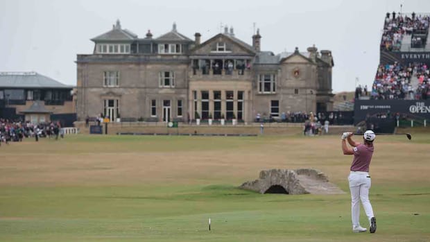 Cameron Smith takes a shot during the 150th British Open at St Andrews Old Course in 2002 at St. Andrews, United Kingdom.